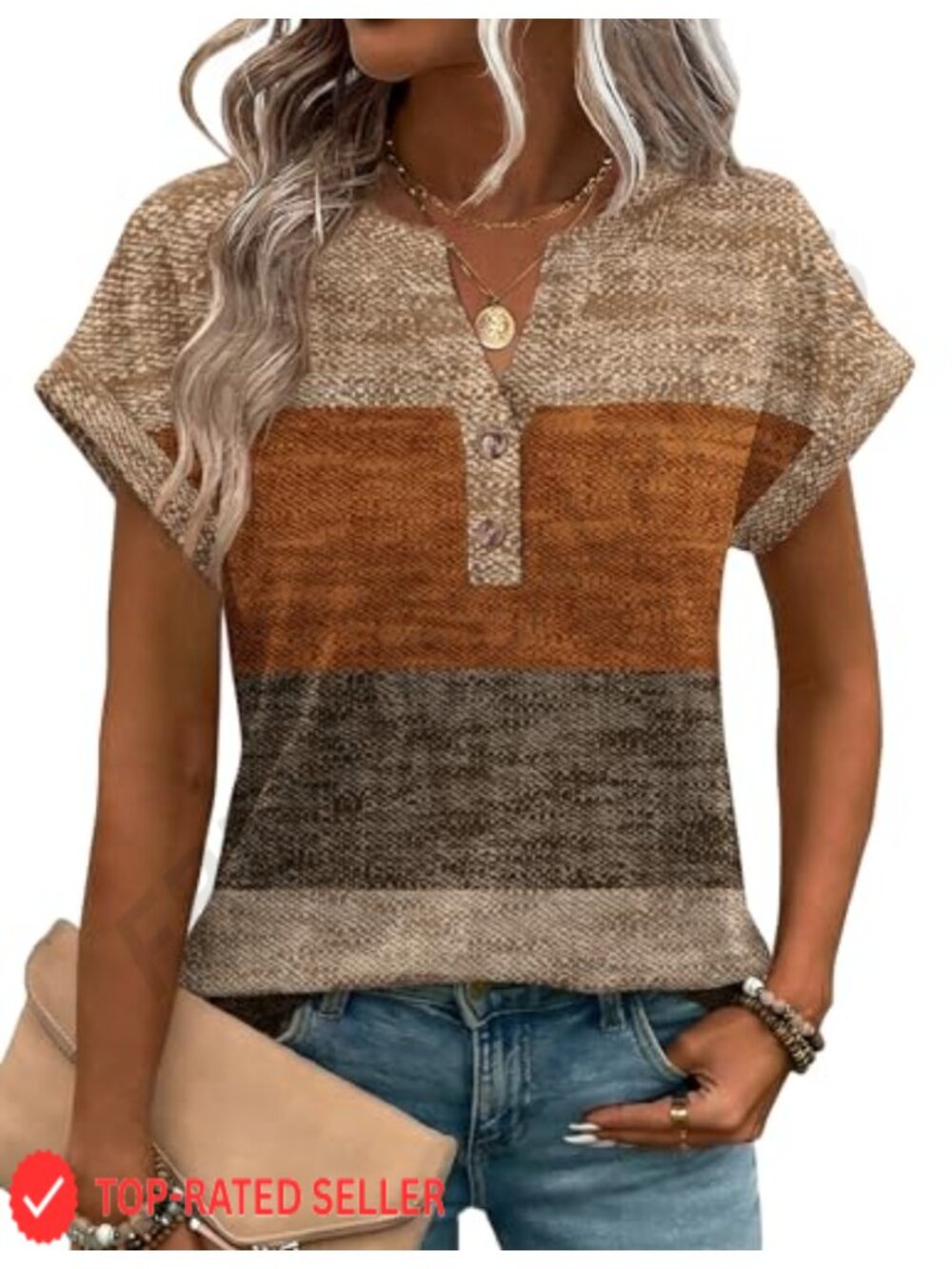 Zeagoo Women's Short Sleeve V-Neck Button-Down Blouse Casual Work Top